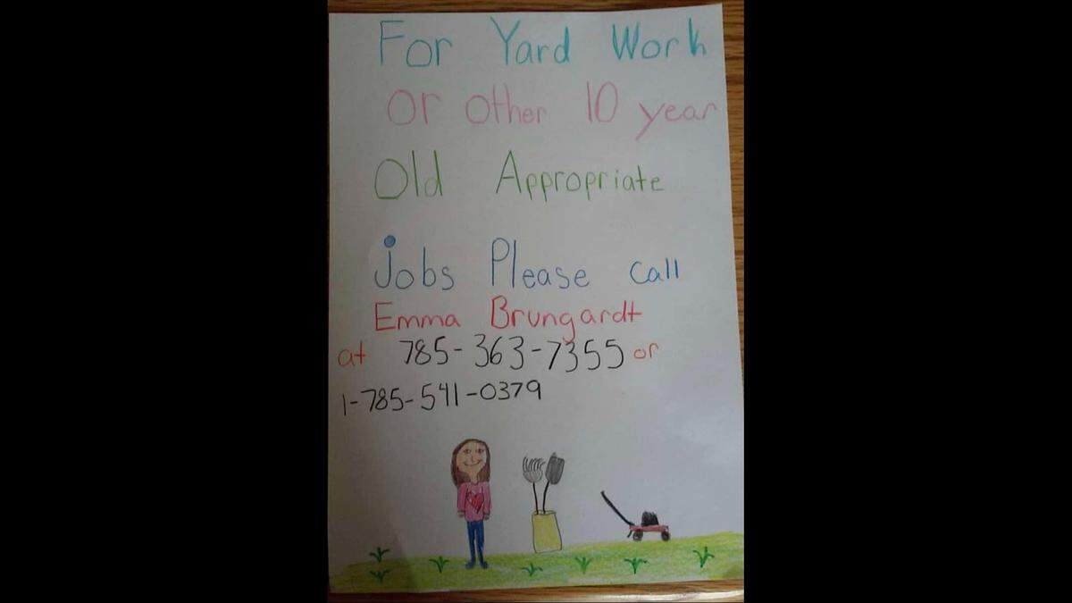 Emma Brungardt made these signs and put them around town. She used the money she made that summer to buy a donkey.