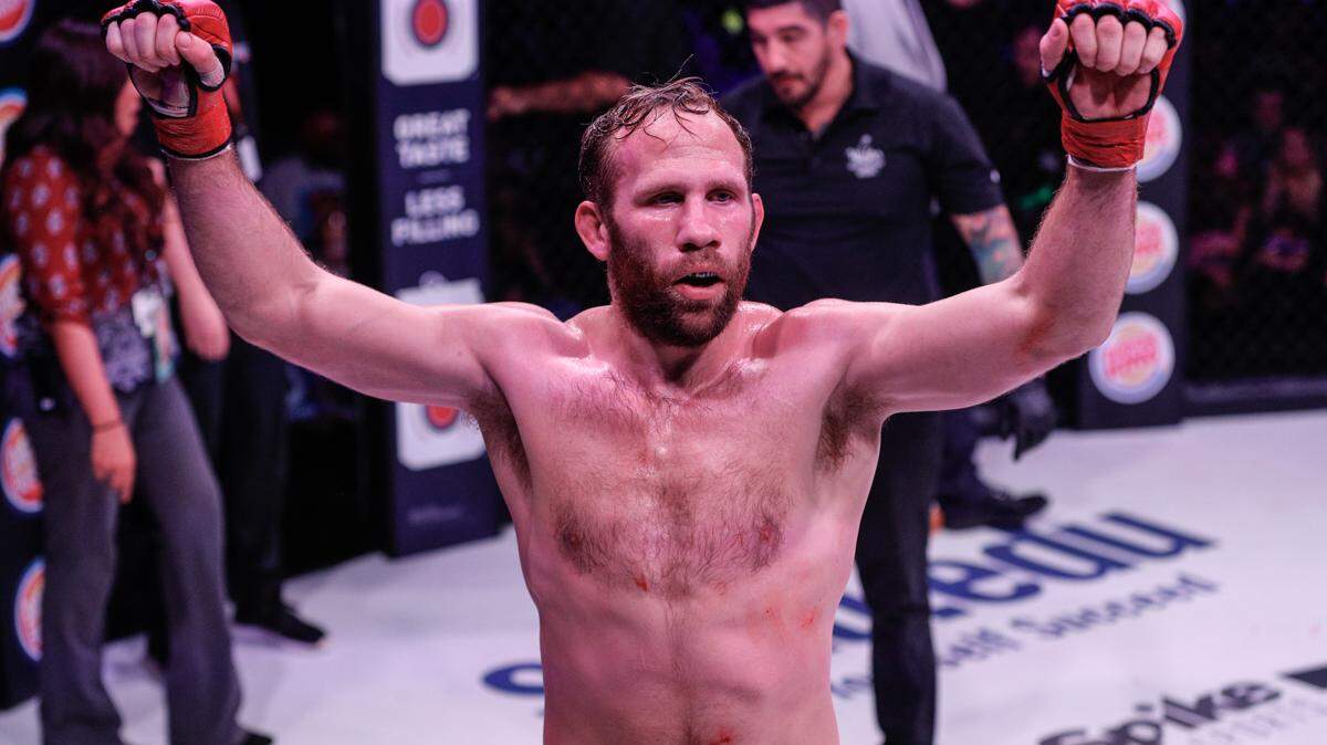 Wichita native David Rickels celebrates after his victory over Aaron Piccolotti at Bellator 189 last December. Rickels is scheduled to fight undefeated Michael Page at Bellator 200 in London on Friday.