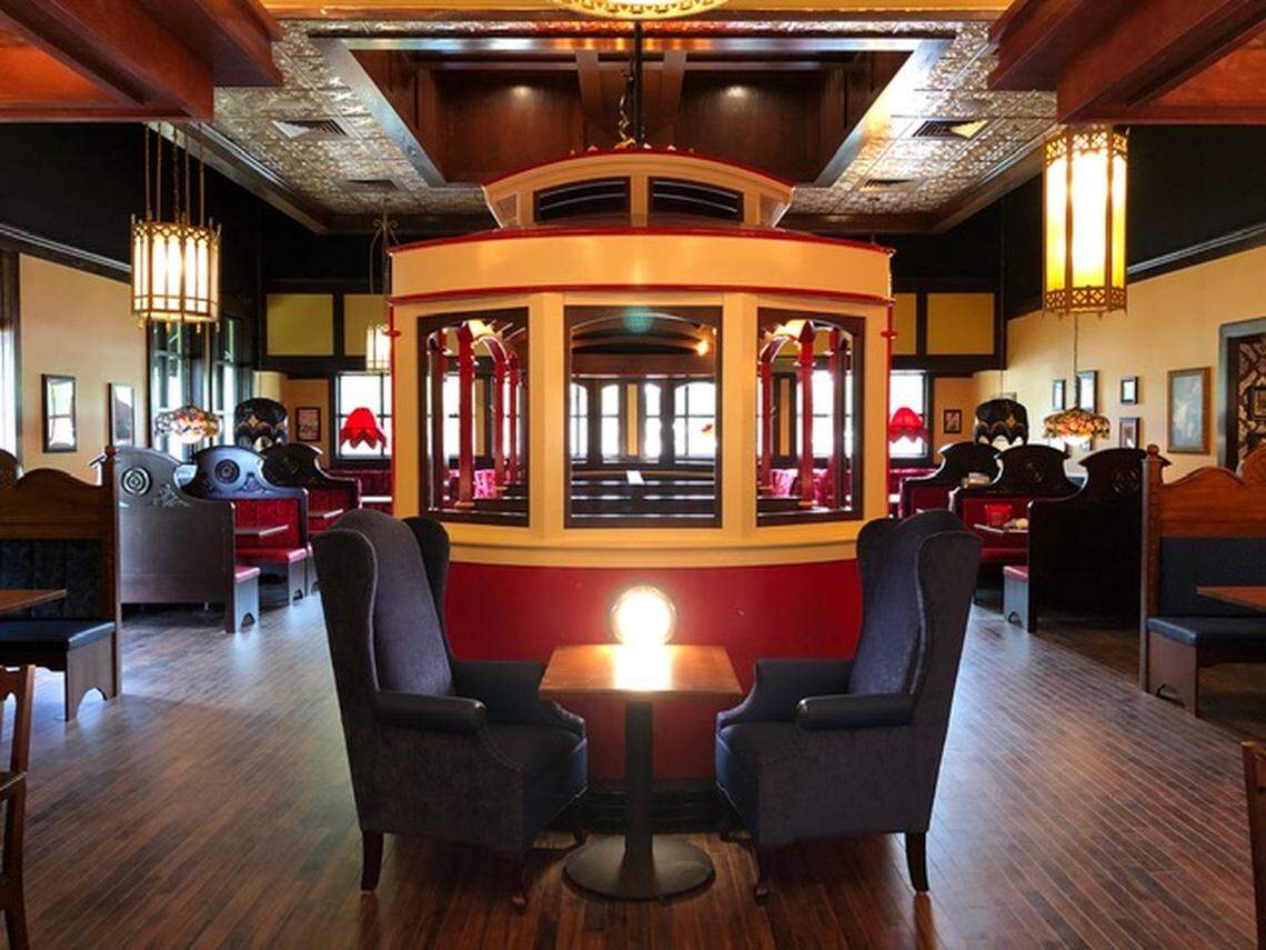 Wichita’s new The Old Spaghetti Factory restaurant has a replica trolley car with tables inside. It seats about 20.