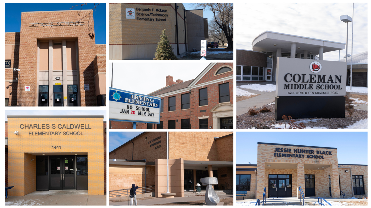 Photo collage of the seven schools that would be rebuilt under the Wichita school district’s proposed $450 million bond issue. The election is Feb. 25.