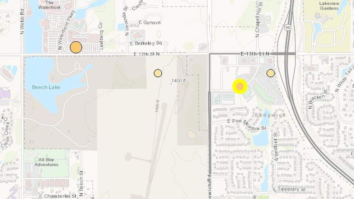The Kansas Geological Survey reported five earthquakes with epicenters in Wichita on Saturday. Four are shown on the map. The highlighted one was a 3.7 magnitude and could be the largest in Wichita since at least 1948.