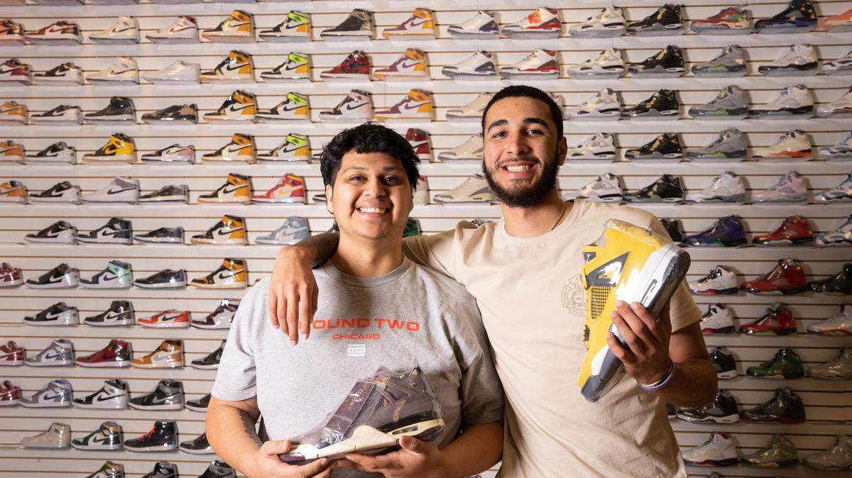 Knockout Sneaker Boutique owners Michael Reyes, left, and Cade McGaugh in their store at Towne West Square. They have opened a second store in Manhattan that partner Ernesto Hernandez, not pictured, runs.