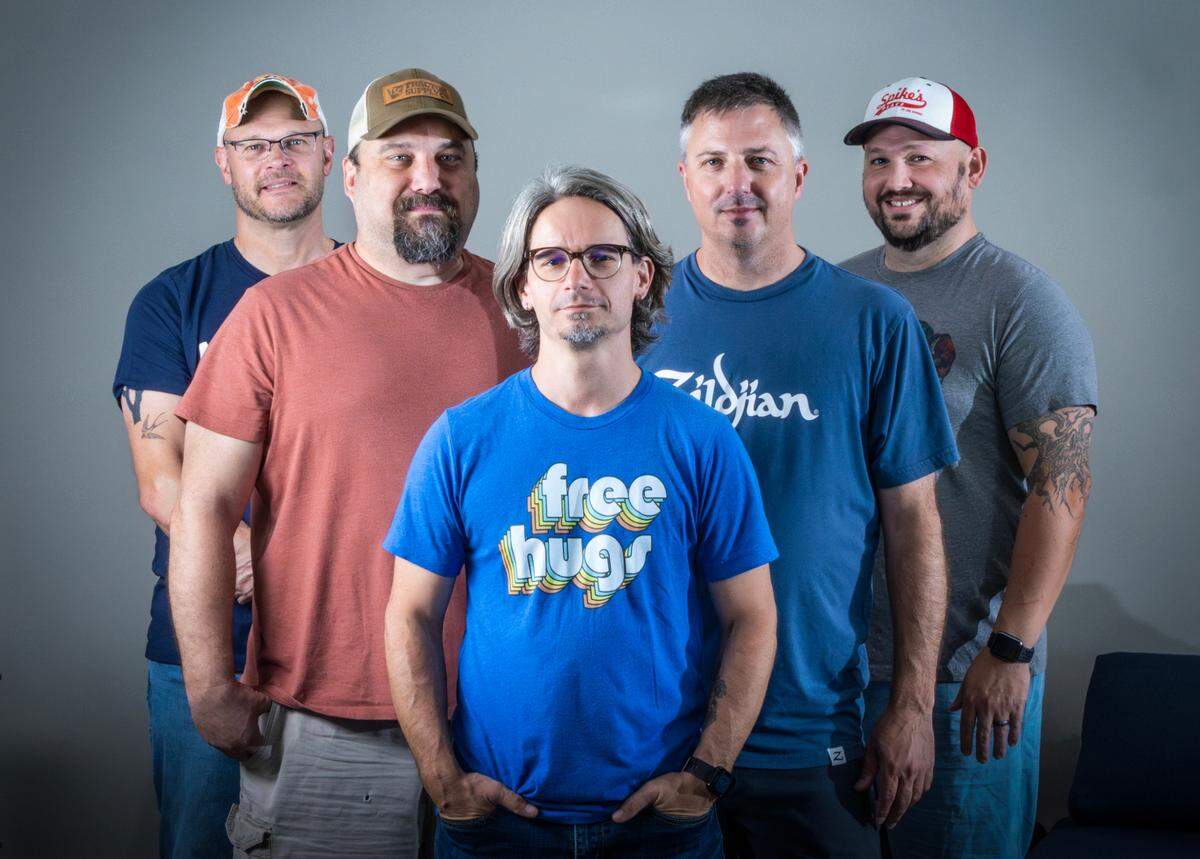 The members of the Wichita band Sometimes On Sunday are, from left: Matt Creasman, Chad Cushenbery, Toby Tyner, Travis Heying and Jon Albers.