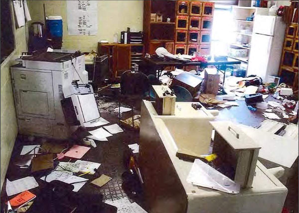 A damaged office at El Dorado Correctional Facility following a disturbance on July 1, 2018. The new leadership of the Kansas Department of Corrections recently released photos of the aftermath of inmate uprisings.