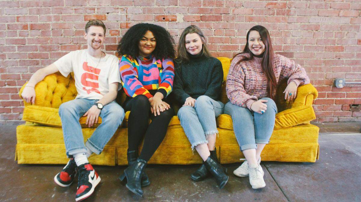 The owners of Dead Center Vintage — from left to right: Laz Massey, Gabrielle Griffie, Morgan Goodwin and Kenzie Borland — met through their love of vintage and now are starting a new vintage market downtown across from their store.