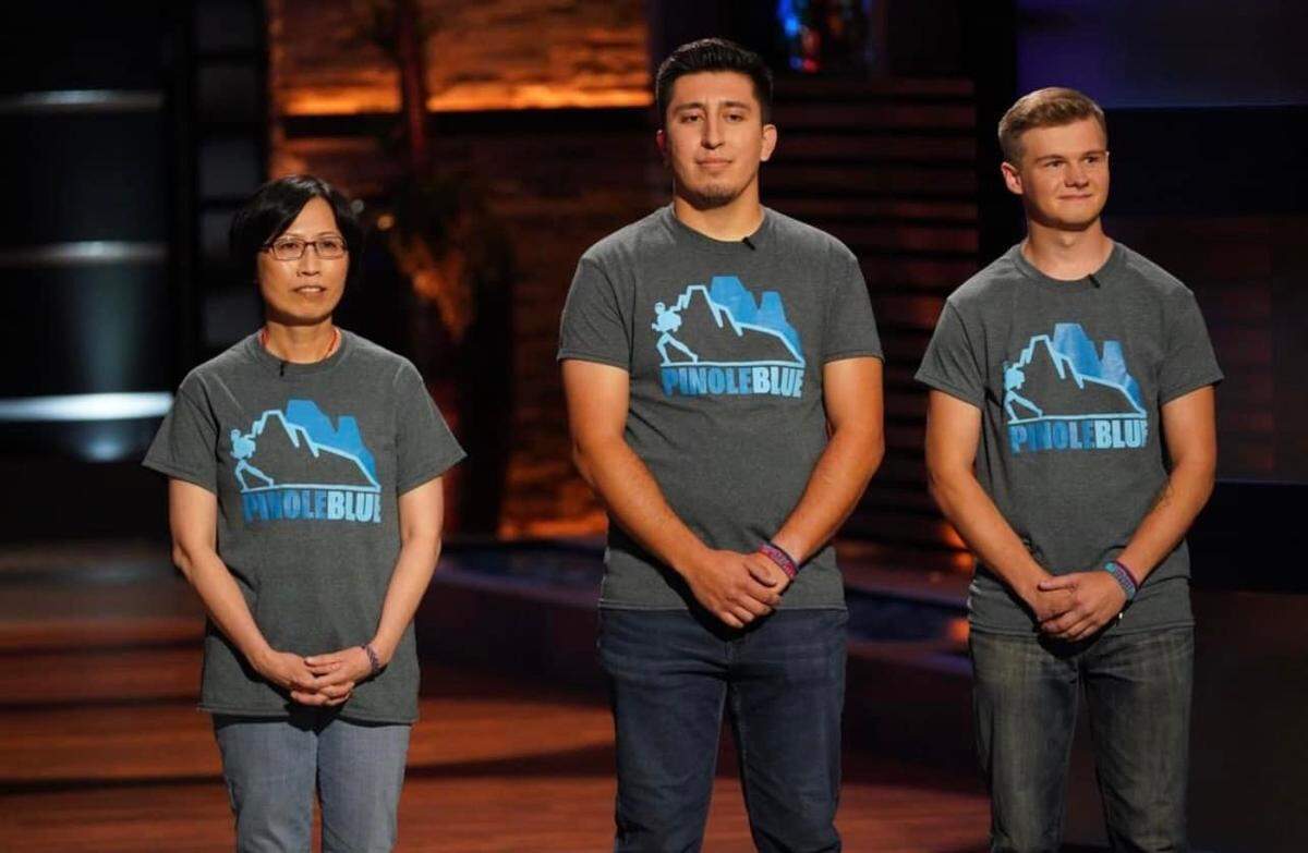 Pinole Blue founders Eddie Sandoval, center, and Kyle Offutt, right, will appear on ABC’s “Shark Tank” on Friday alongside their Wichita State University business professor and adviser Kate Kung-McIntyre.