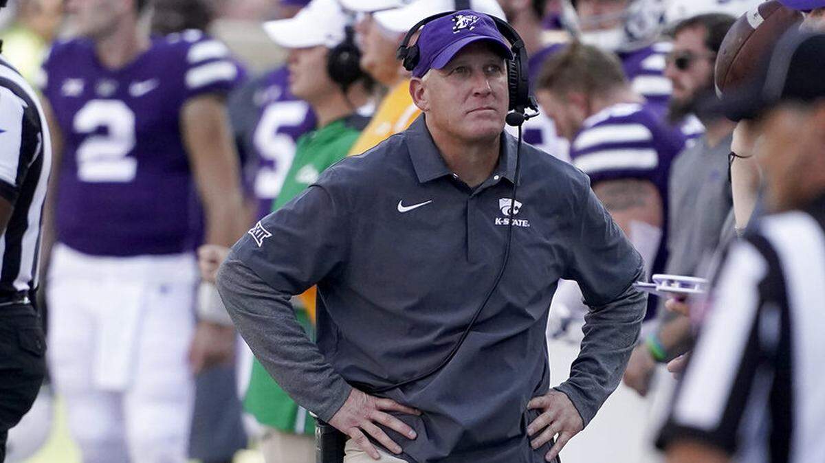 Kansas State head coach Chris Klieman watches during the second half of an NCAA college football game against Tulane Saturday, Sept. 17, 2022, in Manhattan, Kan. Tulane won 17-10. (AP Photo/Charlie Riedel)