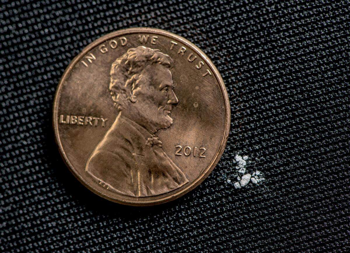 Photo illustration of 2 milligrams of fentanyl, a lethal dose in most people.