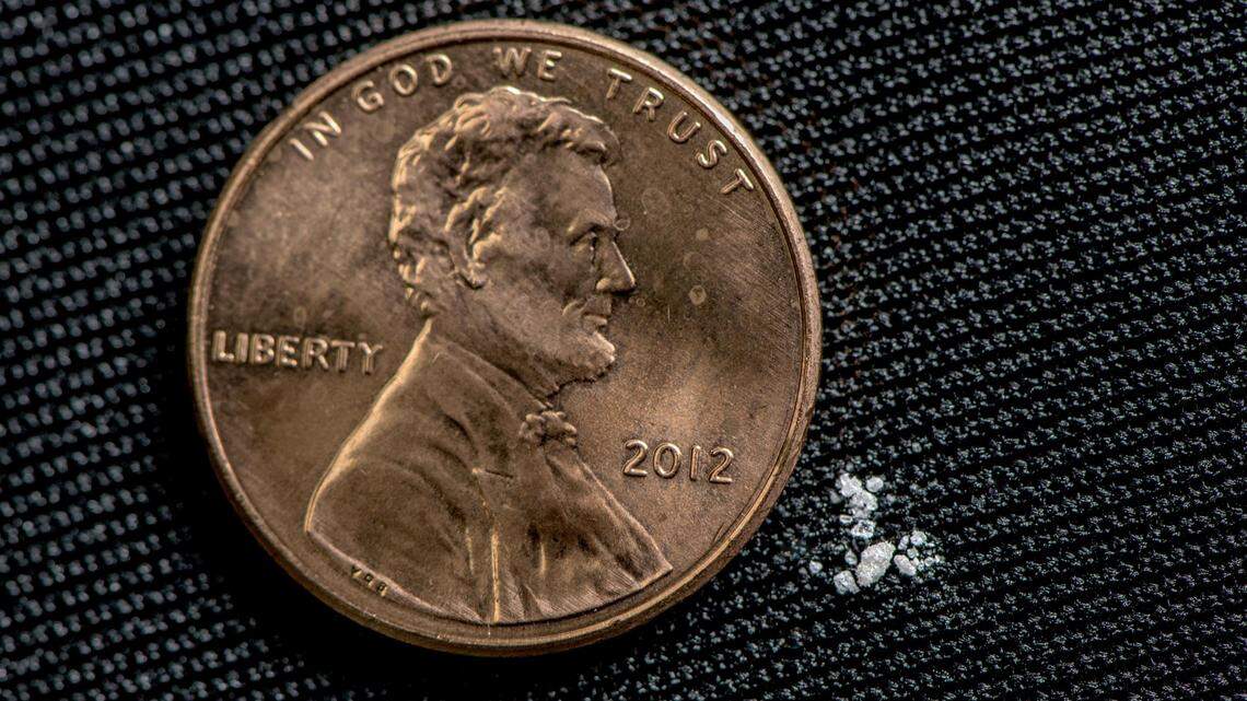 Photo illustration of 2 milligrams of fentanyl, a lethal dose in most people.