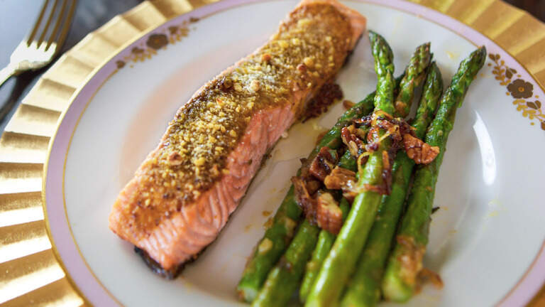 This Crunchy Curry Salmon recipe comes together in about 15 minutes for an easy meal