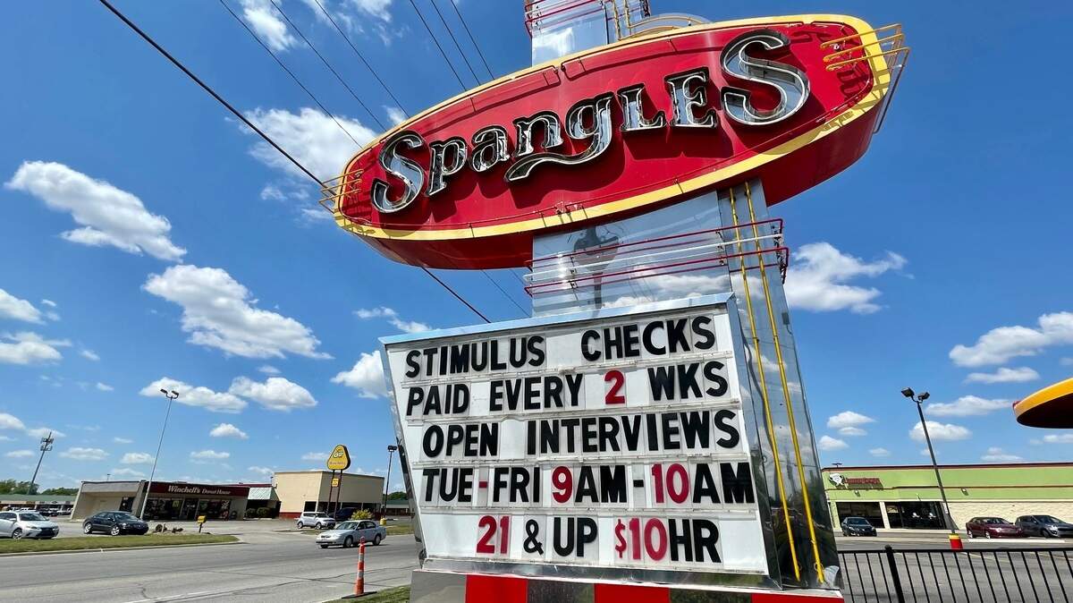 Some local restaurants, desperate for staff, have started posting snarky signs. This one is at the Spangles at Pawnee and Seneca.