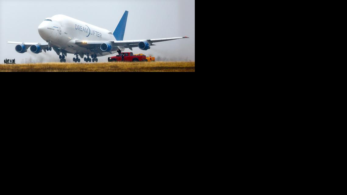 
A Dreamlifter takes off from Jabara Airport in November, bound for nearby McConnell Air Force Base. It had landed at Jabara the previous evening by mistake. (Nov. 21, 2013)
