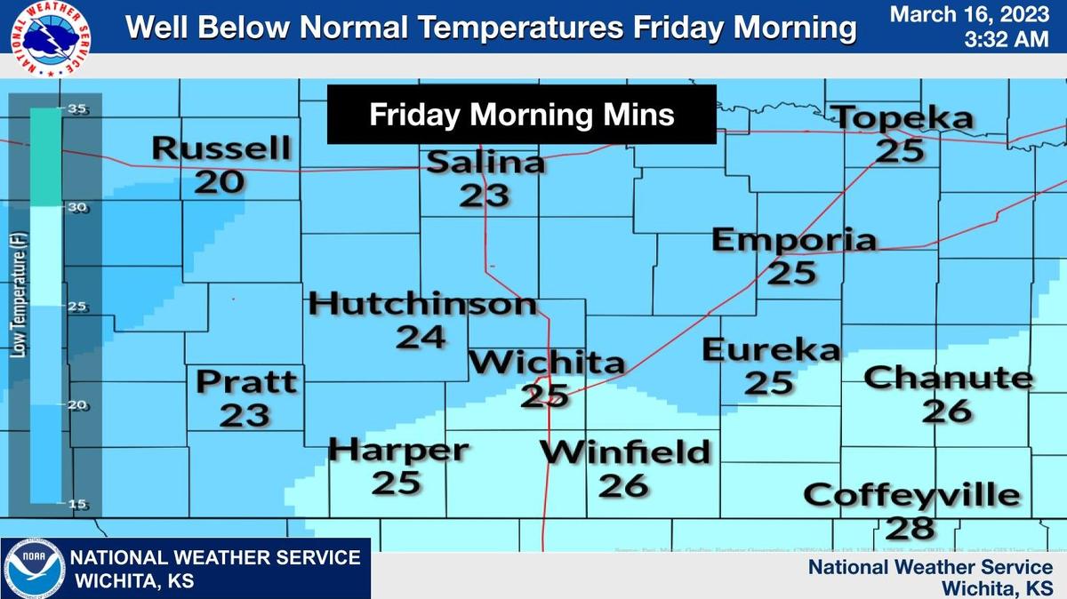 A cold front that moved into central Kansas on Thursday morning is expected to bring cold temperatures Friday morning and into the weekend.