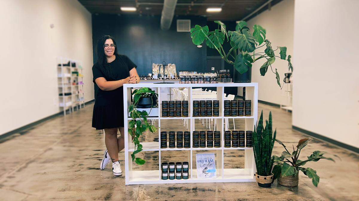 Gabbie Grim’s Lola Candle Co. is is one of the new occupants at Tony Abdayem’s remodeled building at the southeast corner of Douglas and Seneca in Delano. The store, which wasn’t fully stocked in this photo, opens on Friday.