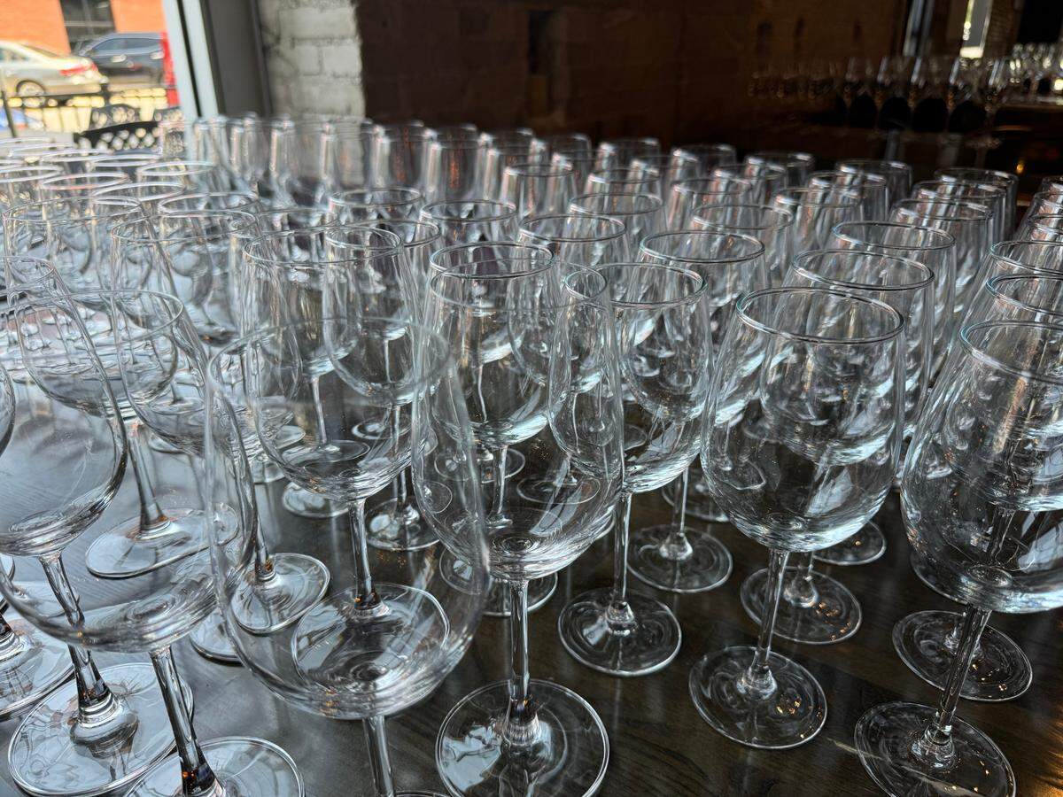 Alzavino has lots of leftover wine glasses in various shapes and sizes for sale.