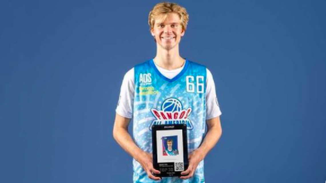 Sunrise Academy senior Gradey Dick poses with his NFT from the Pangos All-American camp.