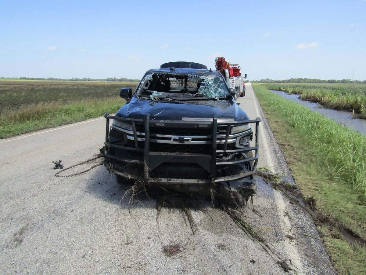 A deputy from the Sumner County Sheriff’s Office was rescued from this patrol vehicle Saturday via a human chain of other sheriff’s deputies. It happened while they were responding to aid drivers who hydroplaned after driving around road closure barricades.