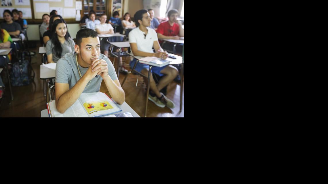 Joel Duarte sits in a government class at Wichita East High on Wednesday afternoon. East was named the No. 1 public high school in Kansas by U.S. News & World Report.

