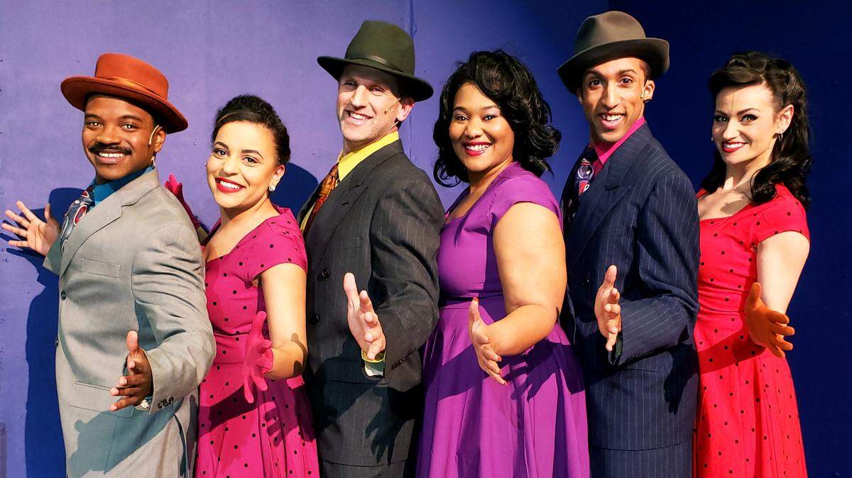 The Forum’s “The All Night Strut” features about 30 songs from the ’30s and ’40s. Cast members, from left, are Deiondre Teagle, Kalene “Koko” Blanton, Ted Dvorak, Angie Breathett, Simeon Rawls and Briley Meek.