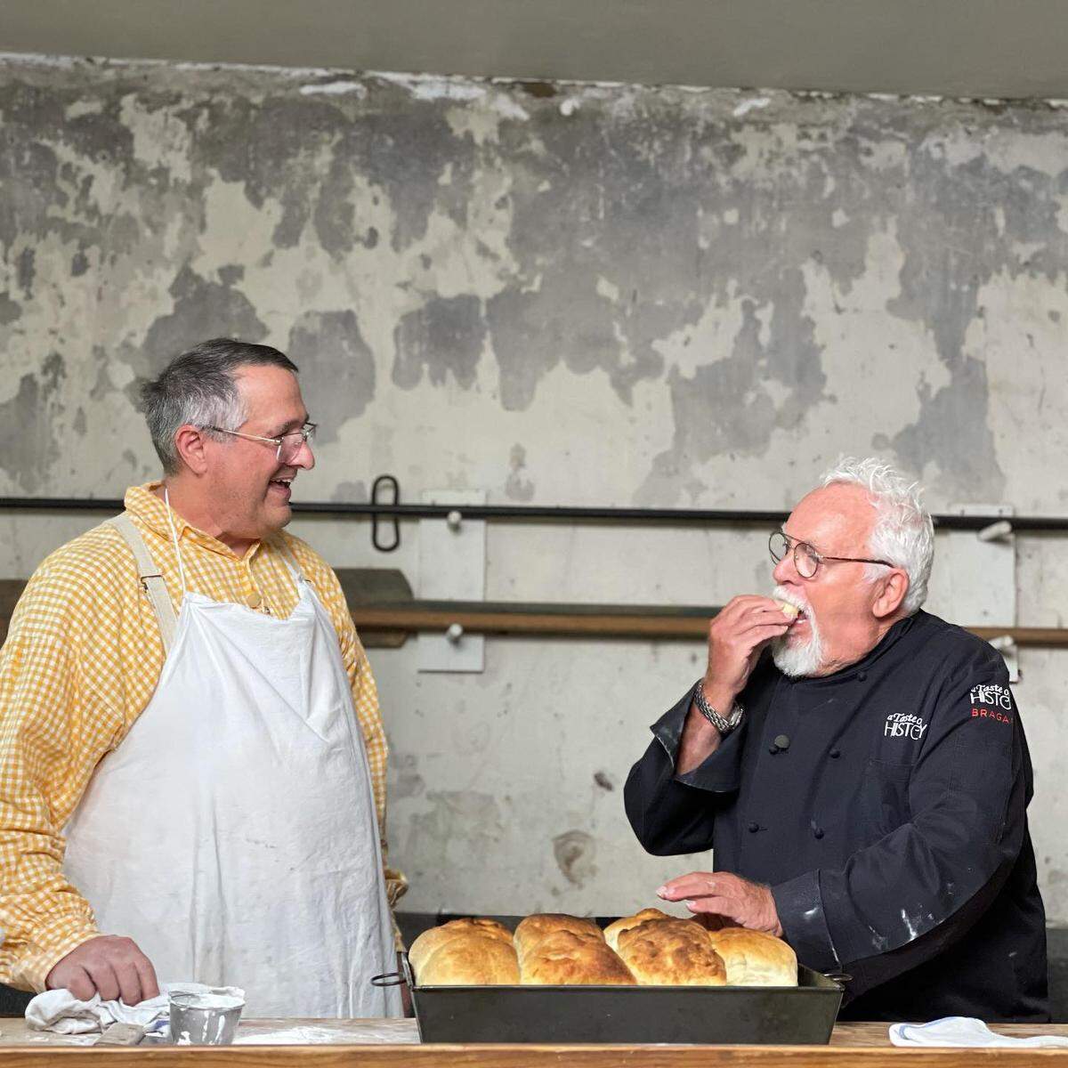 Chef Walter Staib, right, was in Fort Larned on Sunday filming an episode of his Emmy-winning show “A Taste of History.”