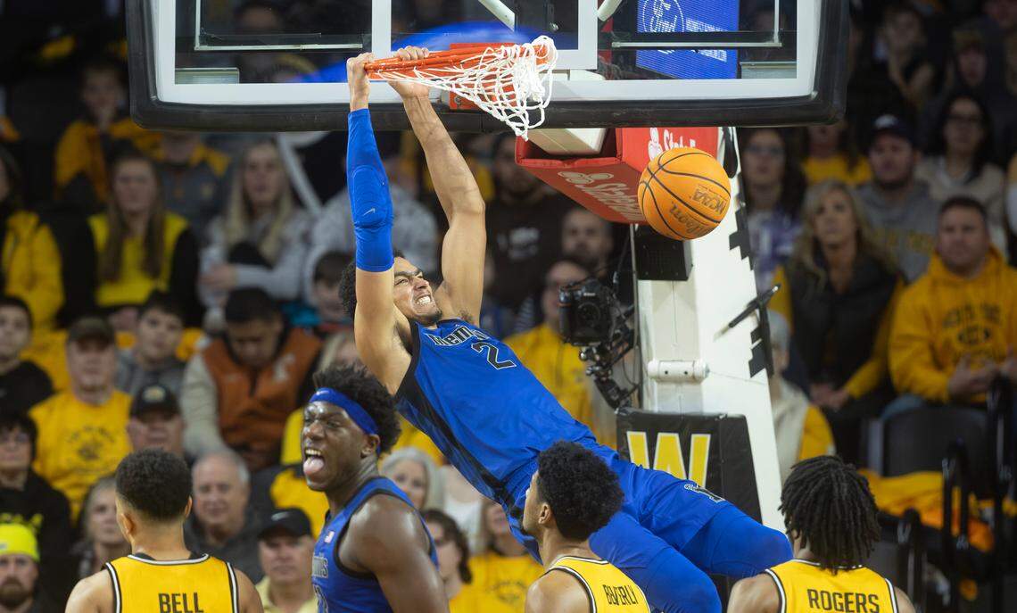 Memphis’ Nicholas Jourdain dunks the ball during the first half against Wichita State on Sunday at Koch Arena.