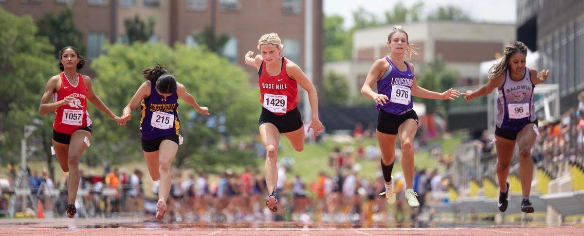 Kate Dare of Rose Hill won the 100 meters in her class during the state track and field championships at Cessna Stadium on Saturday.