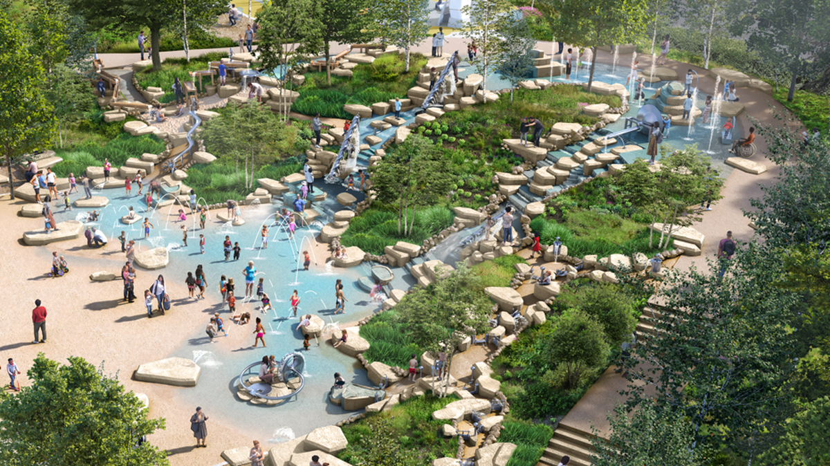A new artist’s rendition of Exploration Places future “Water Play Cascades” was released on Tuesday.