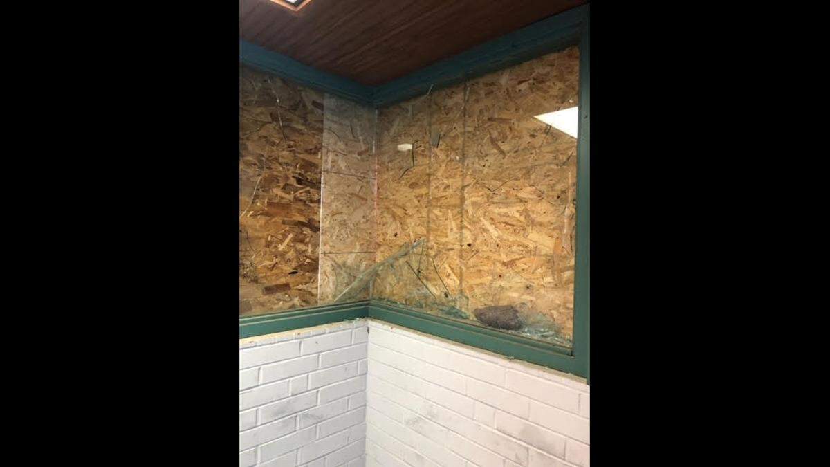 Window glass was shattered at Aley Pool. Pool equipment and furniture were damaged as well.