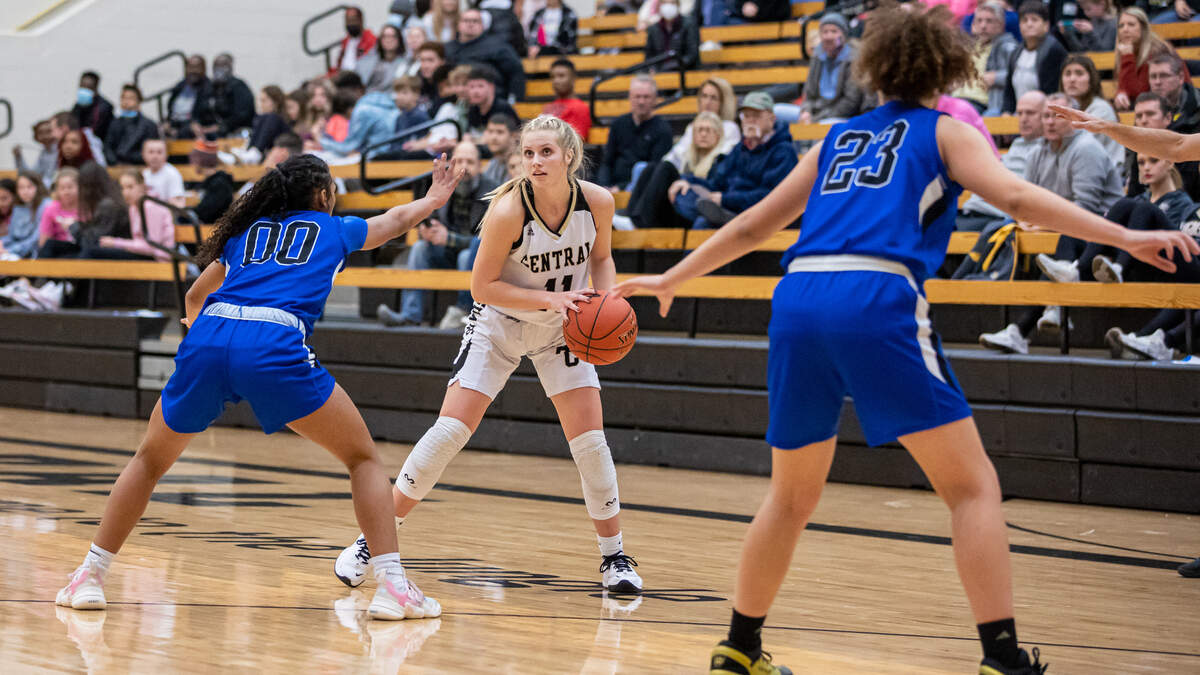 Andover Central senior guard Ellie Stearns looks to score against Goddard in a game earlier this season.