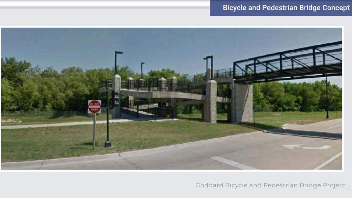 A conceptual image of what Goddard’s $6 million pedestrian bridge over west Kellogg could look like. The bridge would span U.S. 54 between 183rd and 199th streets.