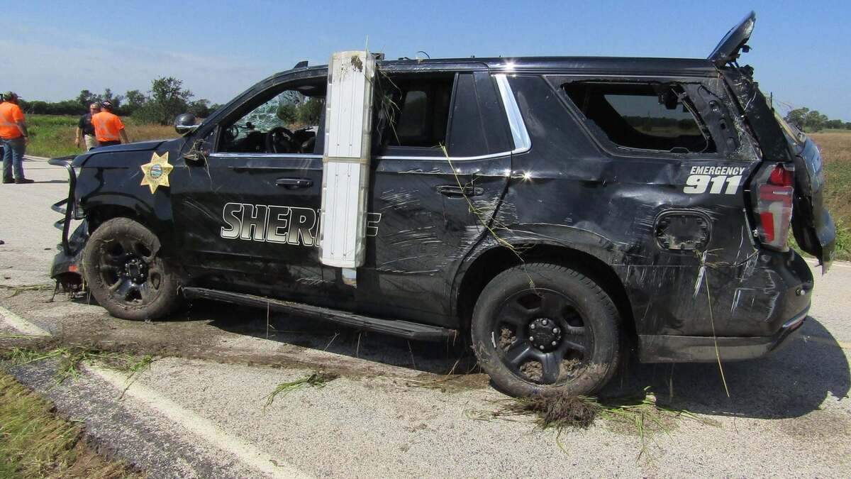 The Sumner County Sheriff’s Office shared this photo of a patrol car that was submerged in floodwaters Saturday. Deputies were responding to help two drivers who drove around road closure signs and were swept off the road.