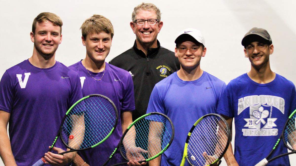 The Wichita Eagle’s 2019 All-Metro Boys Tennis Team: (Left to right) Colby Swift, Valley Center; Hayden Brauer, Valley Center; Dave Hawley, Collegiate, All-Metro Coach of the Year; Carson Mosier, Circle; Jadyn Richardson, Andover