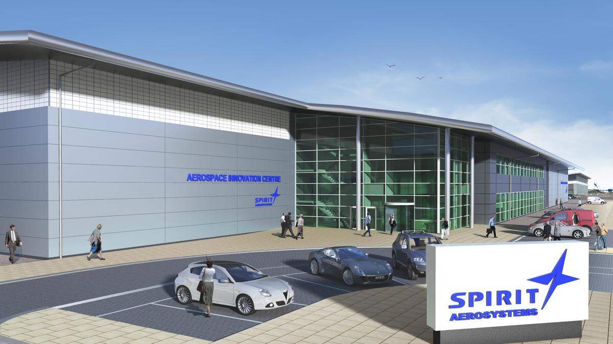 An artist's rendering shows Spirit AeroSystems' new research and development facility in Prestwick, Scotland. Spirit expects to open the 70,000-square-foot building in 2019.