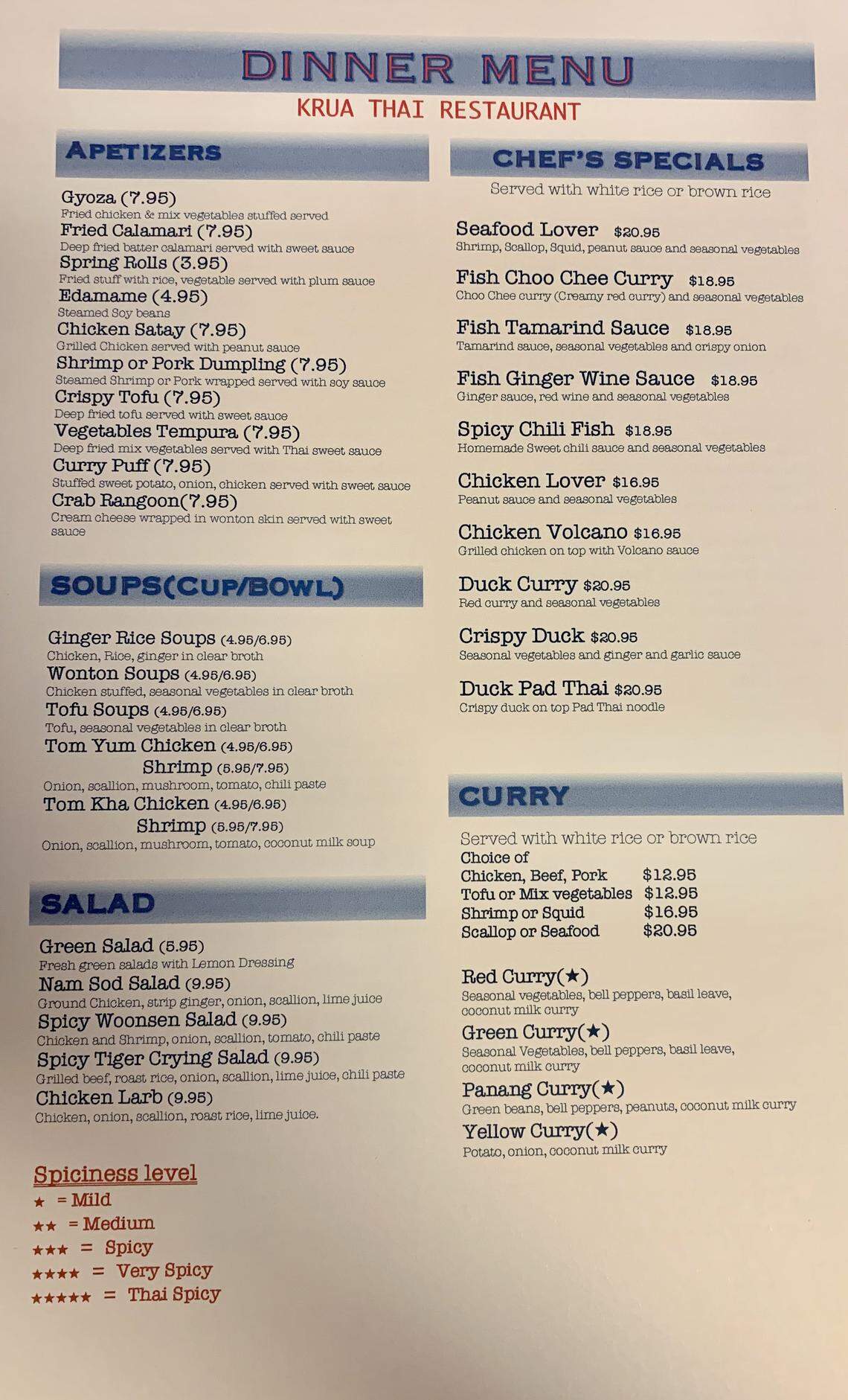 Krua Thai dinner menu Page 1