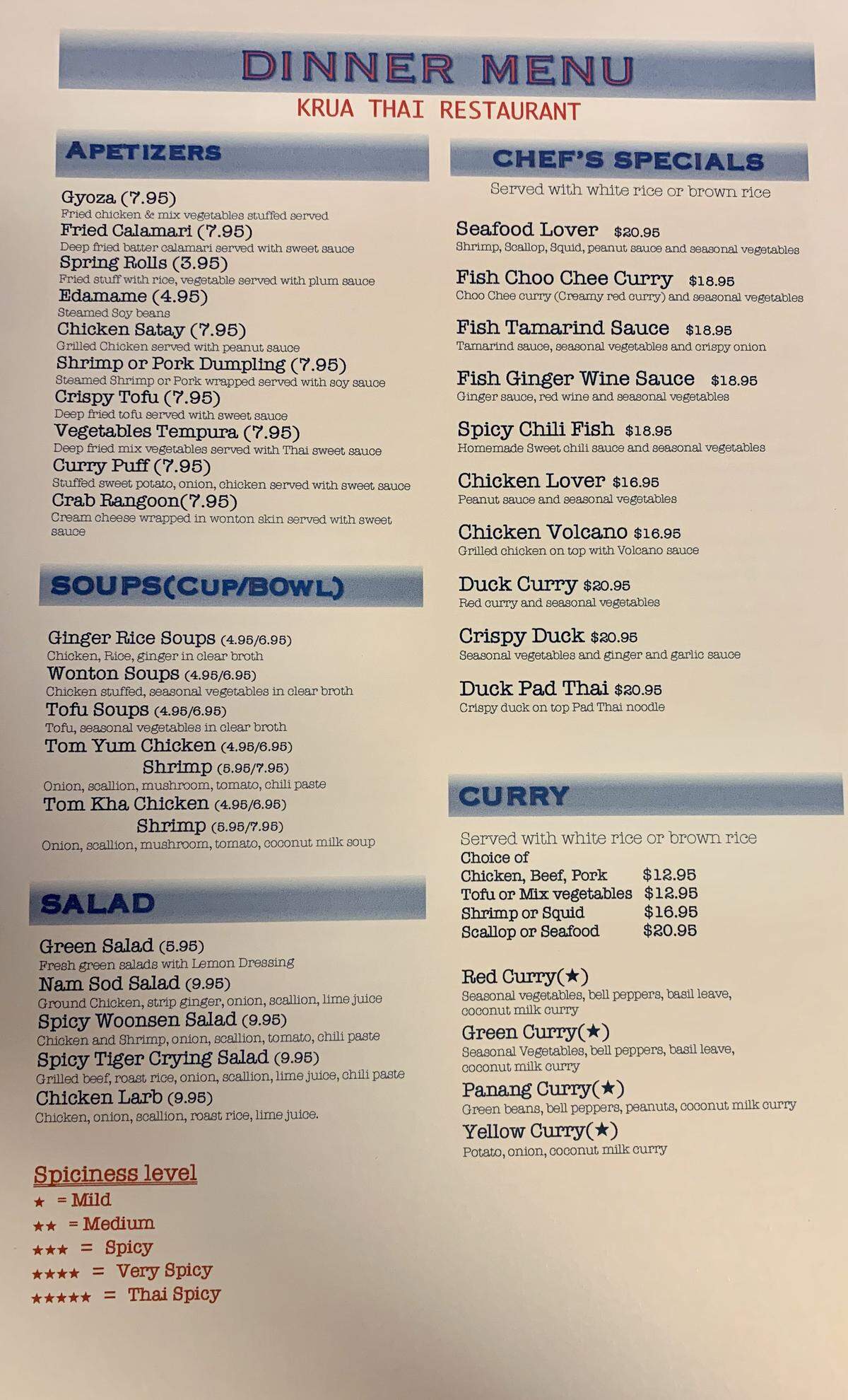 Krua Thai dinner menu Page 1
