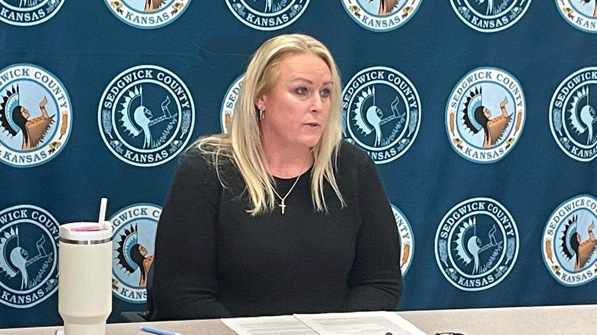 Sedgwick County Emergency Communications Director Elora Forshee speaks at a Nov. 28 press conference addressing accusations made by the Wichita firefighters union about her department’s handling of a fatal fire at the Brookhollow apartments in October.