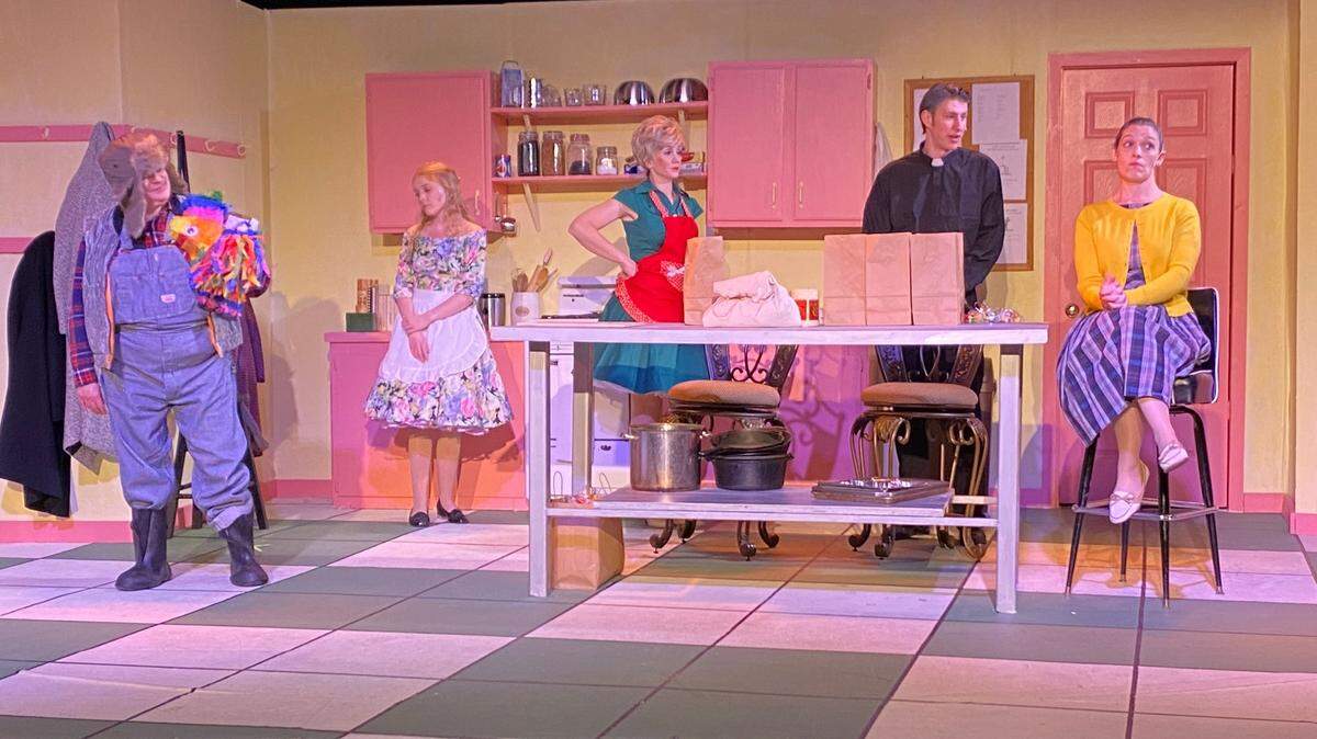 Sabrina Hamble, Olivia Goodspeed, Megan Parsley, Philip Hanson and Sarah Wine star in “Away in the Basement: A Church Ladies Musical.”
