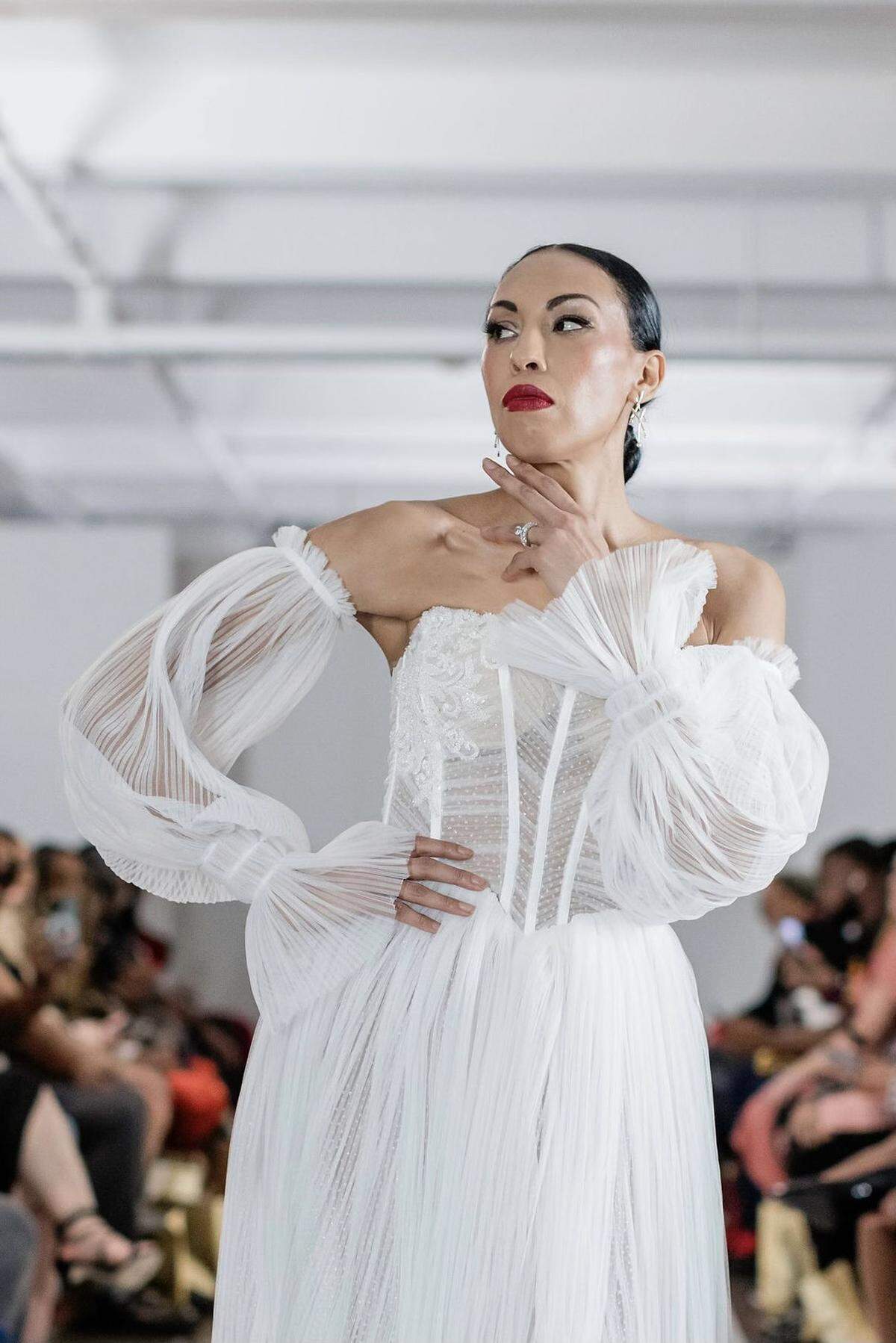 One of the gowns that Alicia Ybarra of Vanya Designs Bridal showed at New York Fashion Week last month.