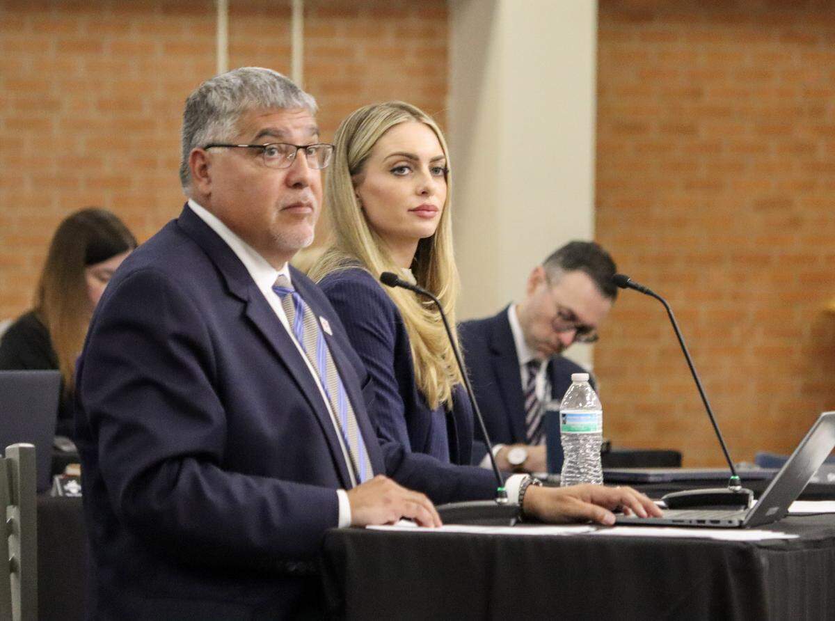 Deputy Superintendent Gil Alvarez and Chief Financial Officer Addi Lowell present three bond issue proposals during the Wichita Public Schools school board meeting on April 6.