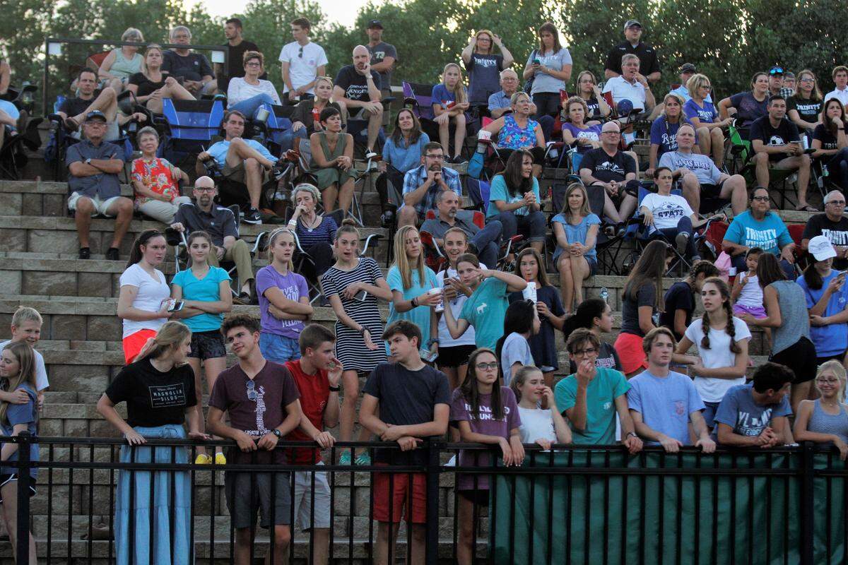Trinity Academy crowd watches on during the Knights 5-1 loss to Maize South on Friday. (Aug. 24, 2018)