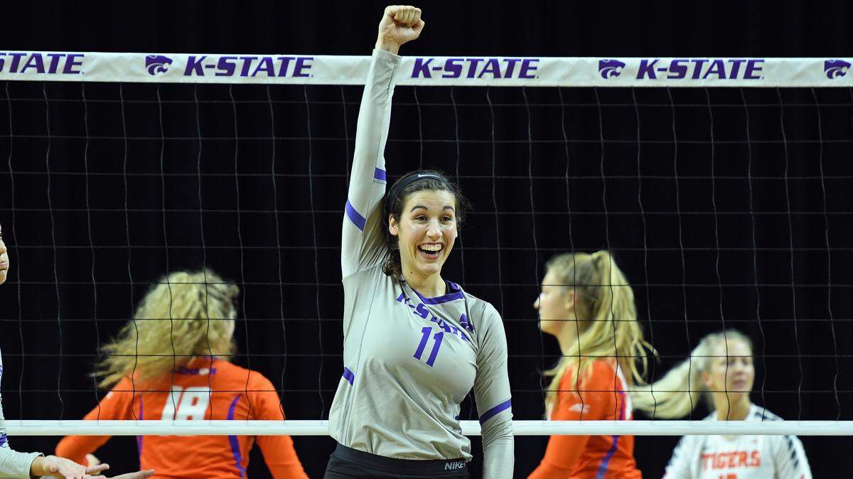 K-State’s Peyton Williams competes against Clemson at Bramlage Coliseum in Manhattan, Kansas on September 5, 2019.