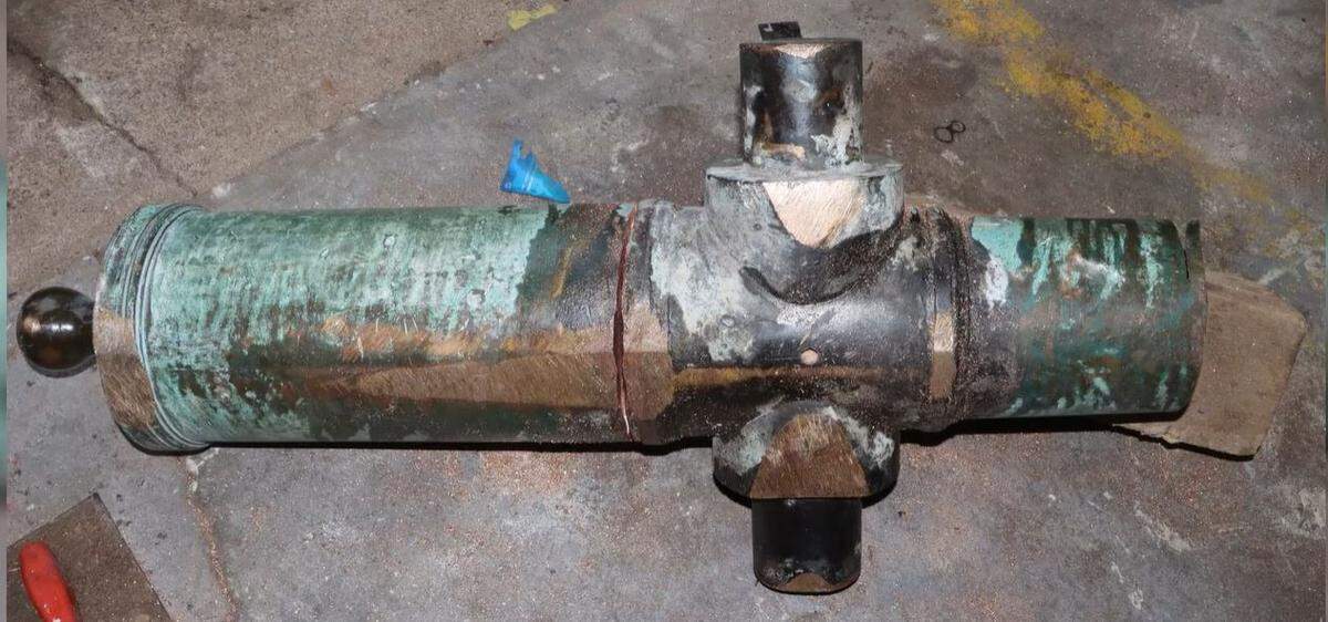 An image Wichita police released shows the damage to a cannon stolen from Central Riverside Park in April. The front of the cannon has been cut off.