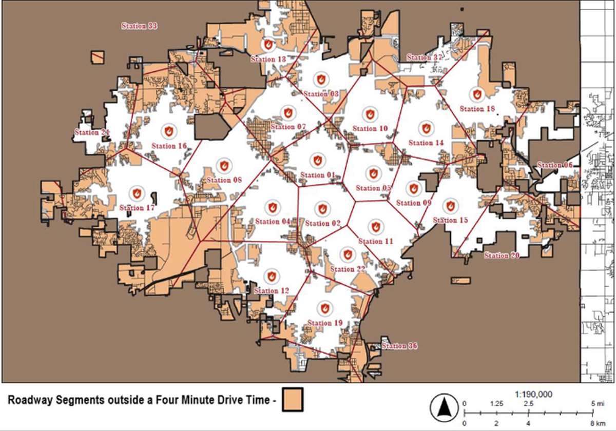 Wichita fire trucks can’t reach large segments of Wichita within four minutes, the national standard for fire response. 