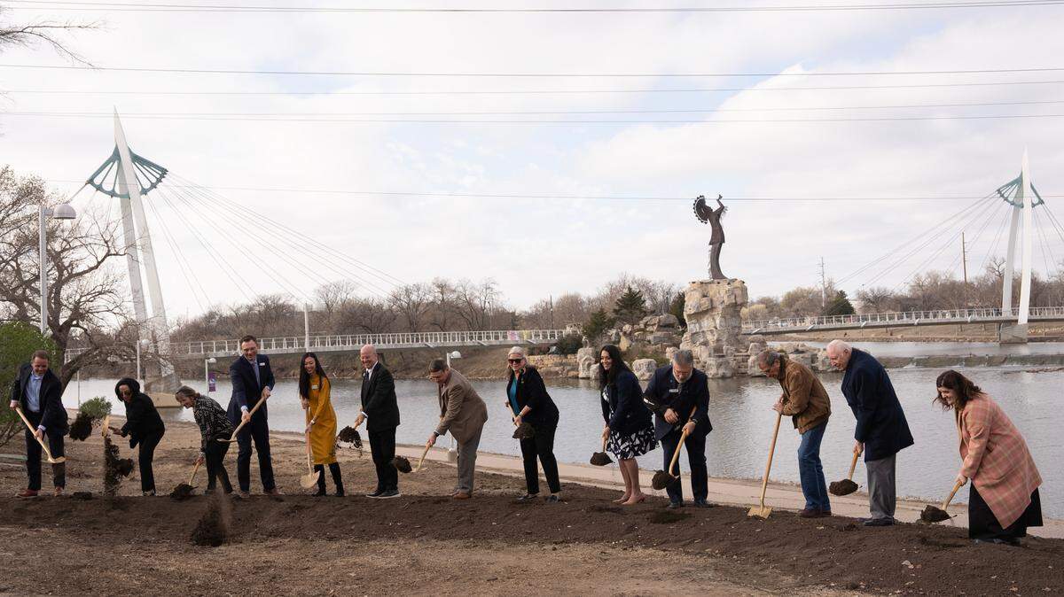 Exploration Place held a groundbreaking ceremony Wednesday afternoon on an amphitheater by the Arkansas River designed to host drone shows and other outdoor events. The 1,500-capacity amphitheater is expected to open this fall in time to host the Drone Light Festival from Sept. 20-22.