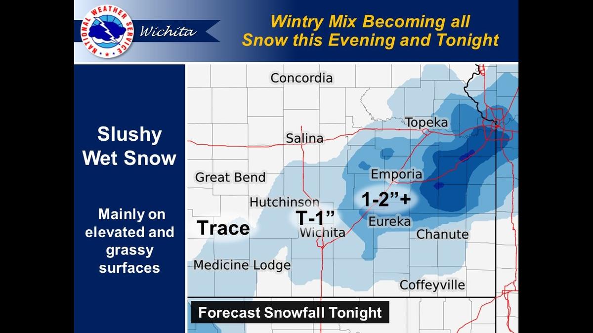Snow is expected to follow thunderstorms across parts of Kansas overnight.