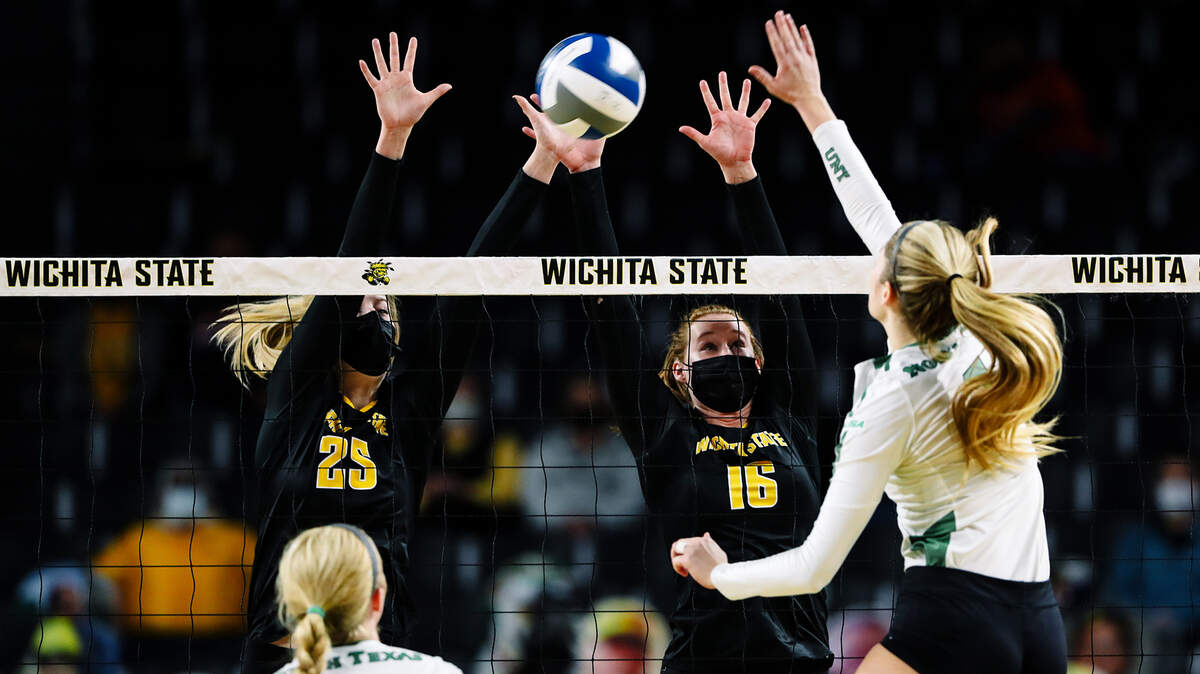 Led by senior Brooke Smith (25), the Wichita State volleyball block has been a highlight for the team during its 8-1 start to the season.