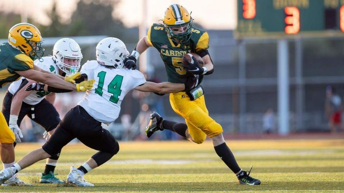 Bishop Carroll senior Tate Blasi helped the Golden Eagles clinch the City League championship with a 34-30 win over Wichita East on Friday.