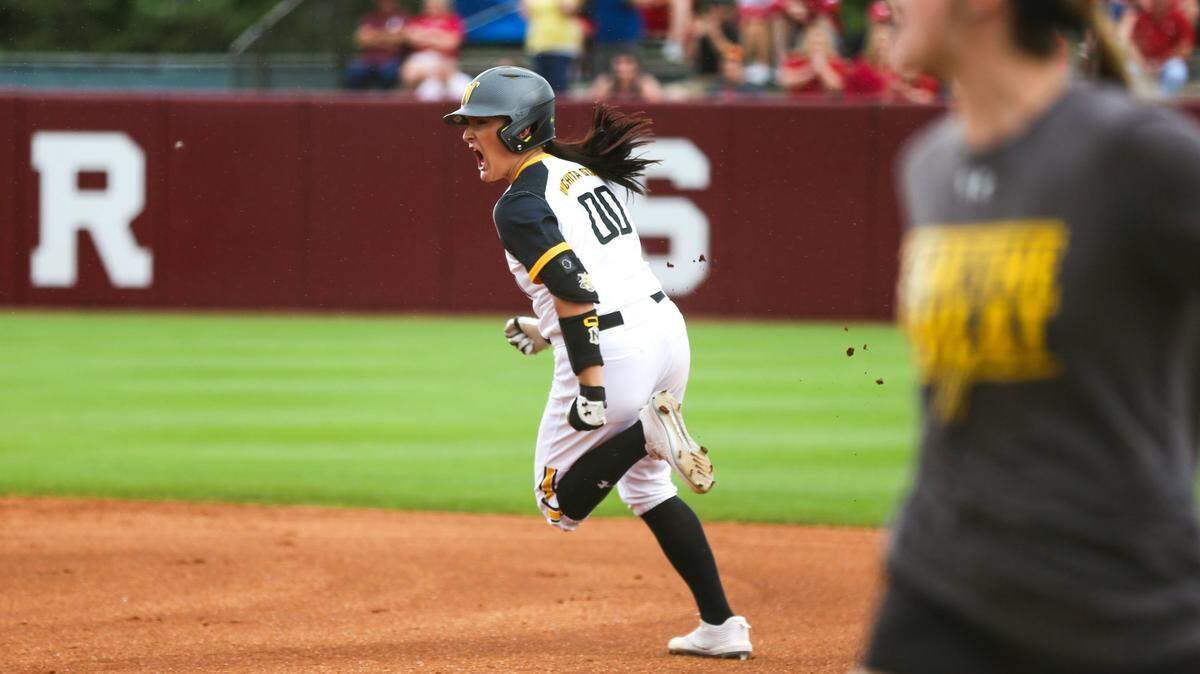 Wichita State senior Madison Perrigan hit two home runs in the Shocker softball team’s opening win over Texas A&M in the NCAA Regionals.