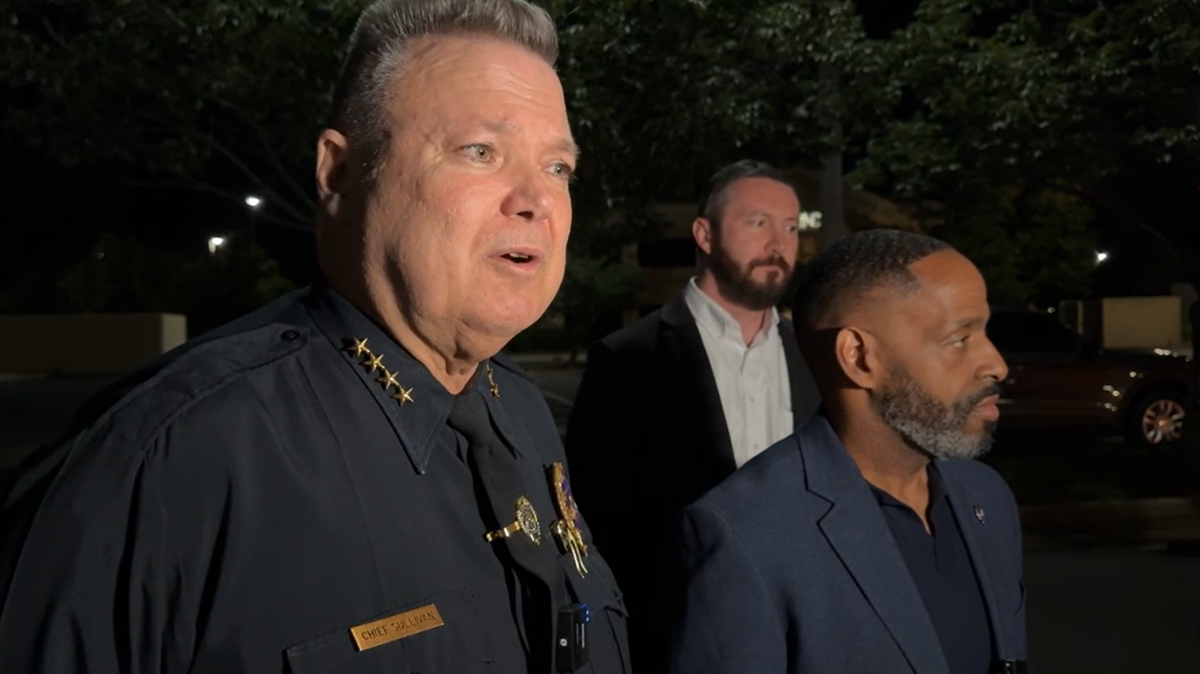 Wichita Police Chief Joe Sullivan, left, addresses members of the media after a standoff between law enforcement and a man in the 2100 block of North Kneeneland ended in gunfire. “This is not the outcome that anybody hoped for, but some things are just beyond everyone’s control,” he said.