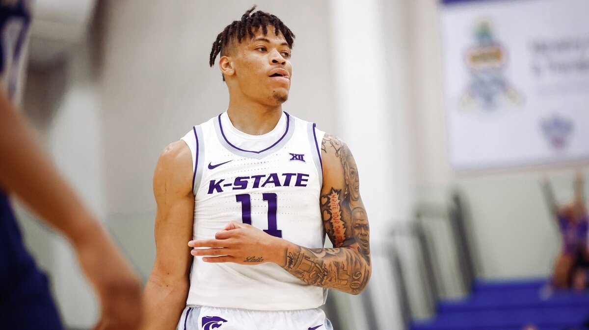 Kansas State forward Keyontae Johnson reacts after making a basket against Nevada at the Cayman Islands Classsic.